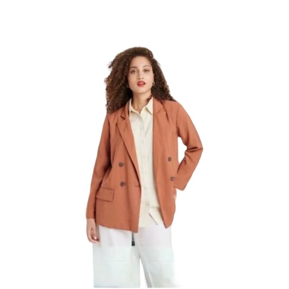 A New Day Women's Essential Blazer Double-Breasted Tan Size Small Business Chic
